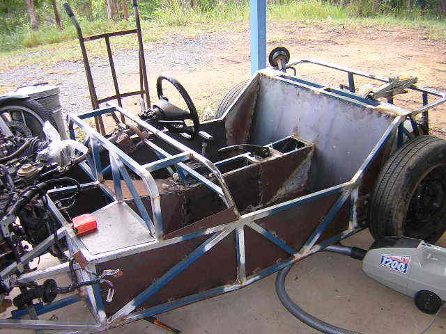 my car as it stands now fully welded frame , engine is a N16 nissan which will be conected to a toyota auto gear box.